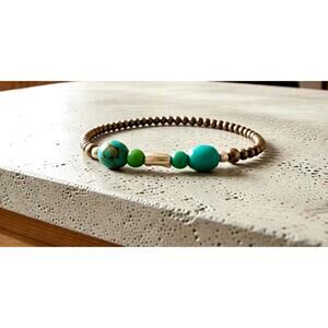 Kingman Turquoise Sterling Silver Pearls Stretch Bracelet Artisan